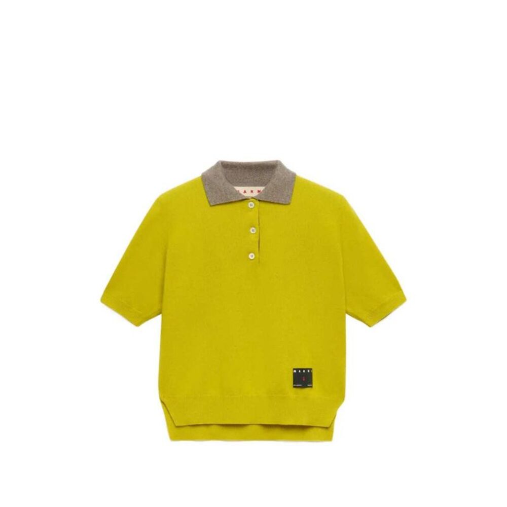 Marni Women Yellow Cashmere Polo Shirt With Contrasting Collar